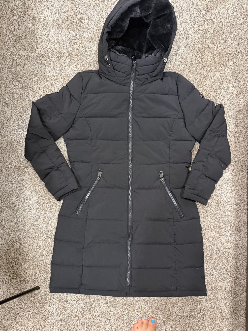 Andrew Marc Black Quilted Hooded Long Puffer Coat